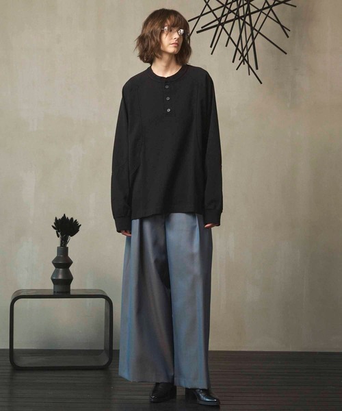 MAISON SPECIAL 黒 長袖 トップス MAISON SPECIAL（メゾンスペシャル） 長袖Tシャツ 2 グリーン メンズ