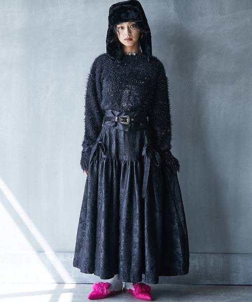 「GEVS.」 フレアスカート LL ブラック レディースの画像