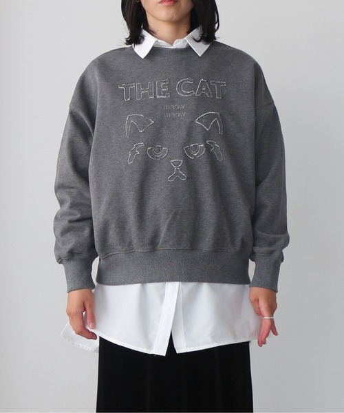 トレーナー スウェット 「オリジナル図案」ネコ刺繍スウェット レディース_7