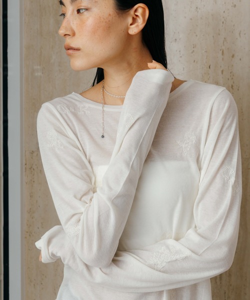 CREDONA（クレドナ） tシャツ EMBROIDERY SHEER TOPS/エンブロイダリー 
