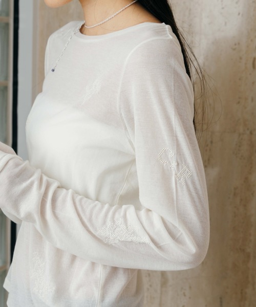 CREDONA（クレドナ） tシャツ EMBROIDERY SHEER TOPS/エンブロイダリー