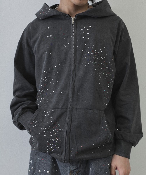 Shoowtime（ショウタイム） パーカー Vintage Wash Rhinestone Zip