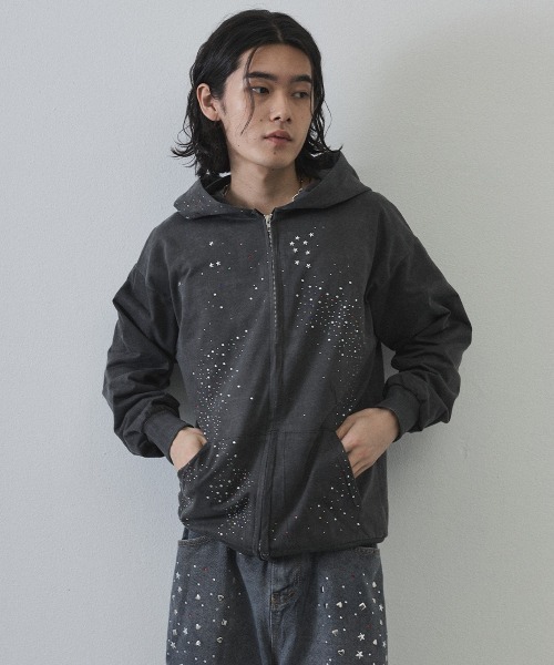 Shoowtime（ショウタイム） パーカー Vintage Wash Rhinestone Zip