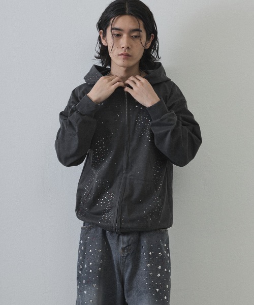 Shoowtime（ショウタイム） パーカー Vintage Wash Rhinestone Zip