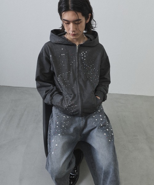 Shoowtime（ショウタイム） パーカー Vintage Wash Rhinestone Zip