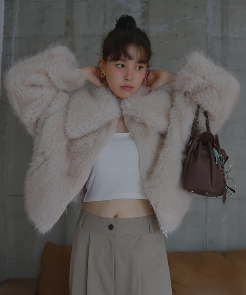 Mili affinity コート アウター ビックカラーフェイクファージャケット 