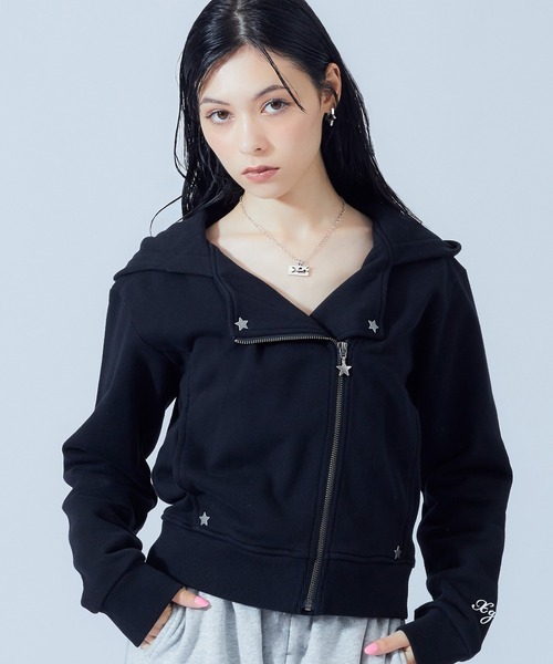 Xgirl ZIP UP SWEAT HOODIE パーカー ブラック X-girl（エックスガール） パーカー DOUBLE COLLAR ZIP UP SWEAT