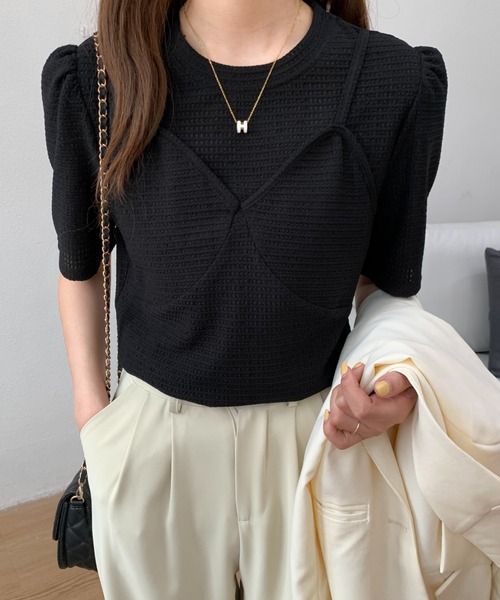 Diosfront tシャツ ビスチェレイヤード風トップス レディース