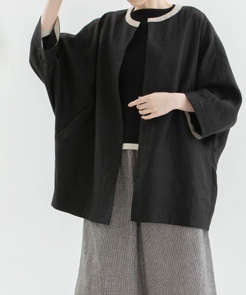 nop de nod リネンノーカラージャケット グレー nop de nod ジャケット ノーカラージャケット Cloche リネン