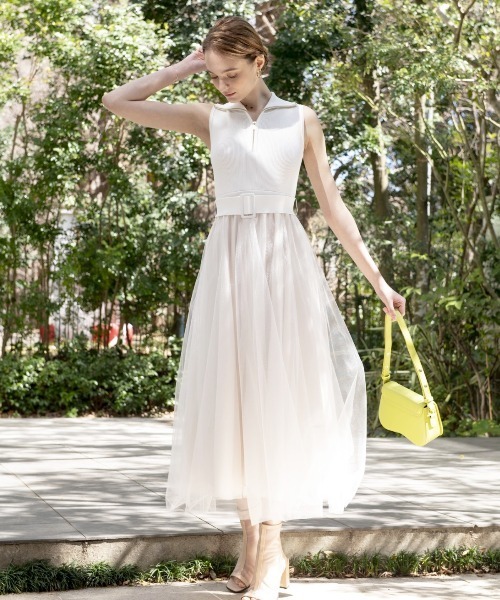 ワンピース ベルト付きジップノースリドッキングワンピース レディース  