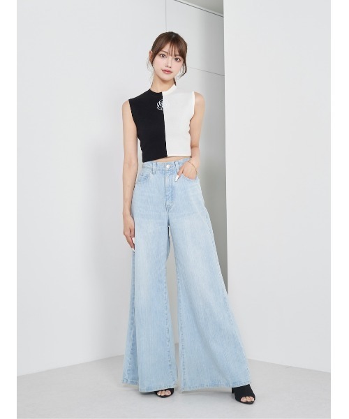 Darich バイカラーカメリアモチーフニットトップス レディース