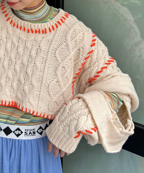 ニット セーター 「HELLO.SANFRANCISCO」ハンドステッチカットフリルケーブルニット レディース HELLO.SANFRANCISCO ニット セーター 「HELLO.SANFRANCISCO