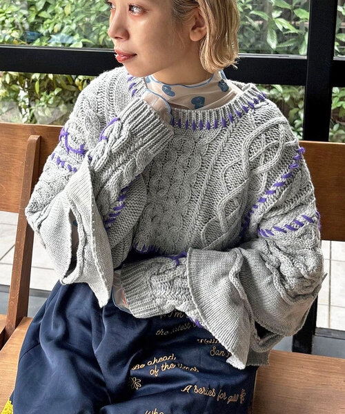 ニット セーター 「HELLO.SANFRANCISCO」ハンドステッチカットフリルケーブルニット レディース HELLO.SANFRANCISCO ニット セーター 「HELLO.SANFRANCISCO