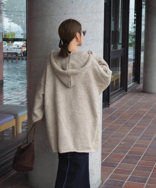 カーディガン hooded knit over cardigan /フーデットロング ニット