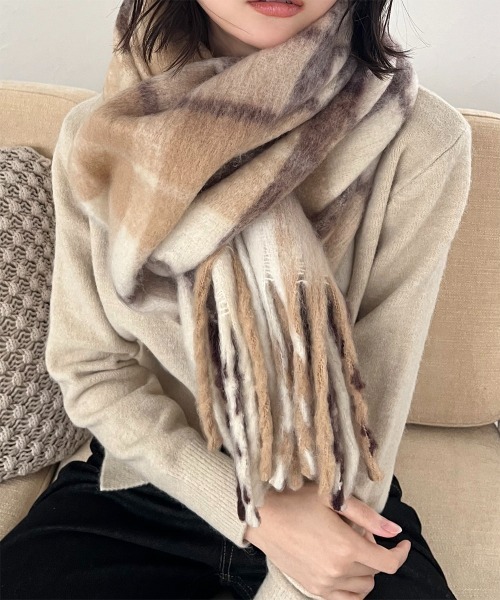 マフラー ストール ボリュームマルチチェックマフラー レディース