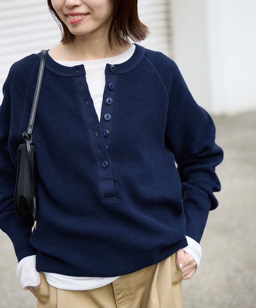 SLOBE IENA - 【新品未使用】SLOBE IENA ヘンリーネックプルオーバー　ネイビー SLOBE IENA tシャツ Wフェイスジャージヘンリープルオーバー