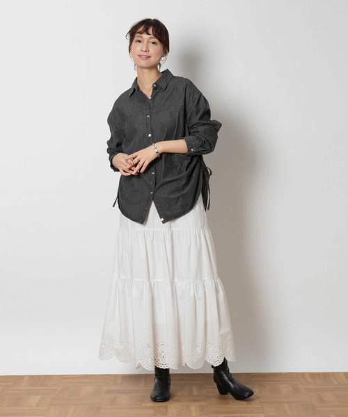 ブラウス シャツ 「SOMETHING」ギャザーデニムシャツ レディース SOMETHING ブラウス シャツ 「SOMETHING」ギャザーデニムシャツ