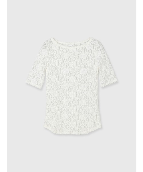 anuans（アニュアンス） tシャツ 半袖 シュリンクレースボートネック
