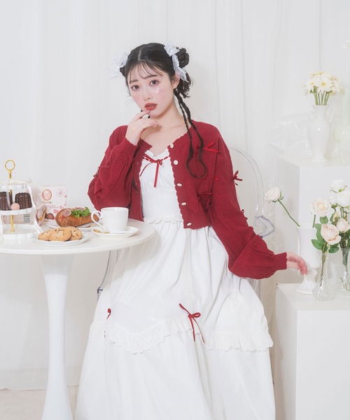 Honey Cinnamon ワンピース 配色リボンコットンワンピース