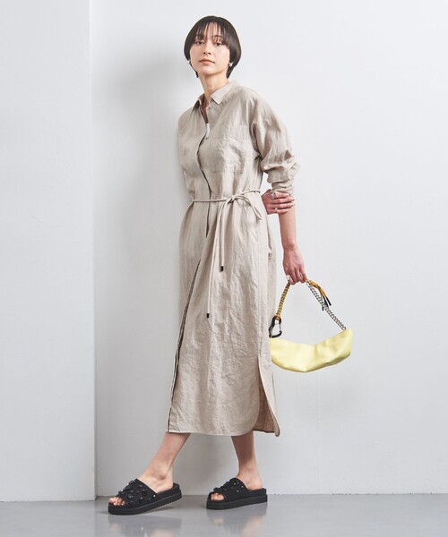 UNITED ARROWS ワンピース リネン ベルト シャツワンピース
