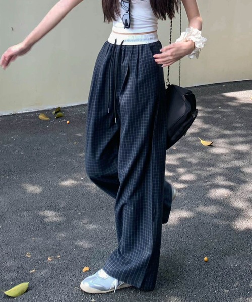 JHYQ ストリート カジュアル チェック柄 ワイドパンツ 2ly2 パンツ ストリート×カジュアル!ゆったりチェックワイド