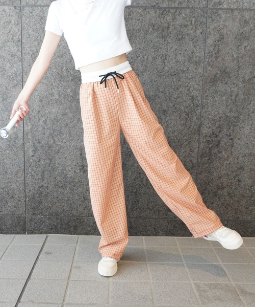 ACRARDIC ストリート チェック ベルト付 ワイド ロングパンツ 2ly2 パンツ ストリート×カジュアル!ゆったりチェックワイド