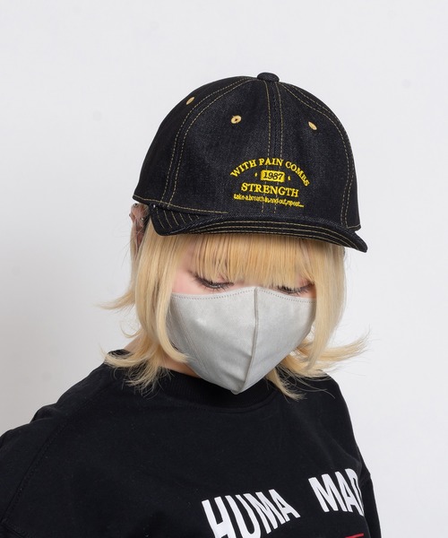 SVEC キャップ 帽子 デニム×ステッチ効かせ ロゴ刺繍 アンパイア
