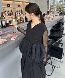 ANDRESD ペプラム セットアップ ドレス 結婚式お呼ばれ 細見え チュール ANDRESD パーティードレス パンツドレス ペプラムチュールセットアップ