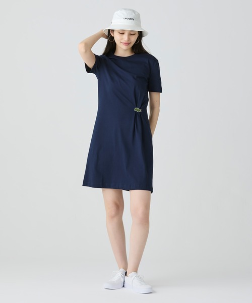 ☆LACOSTE☆ カラープリーツワンピース LACOSTE｜レーザーカットドットライン ホルターネック ロング