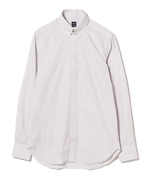 BEAMS F シャツ コットン オルタネイトストライプ タブカラー