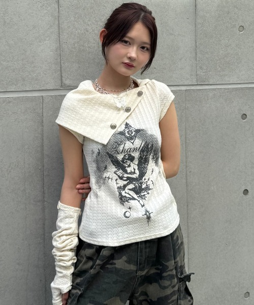 ZIPPER CLUB tシャツ Dual angel pattern tops レディース メンズ