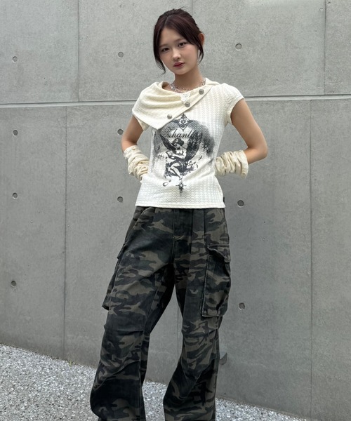 tシャツ Dual angel pattern tops レディース メンズ_5