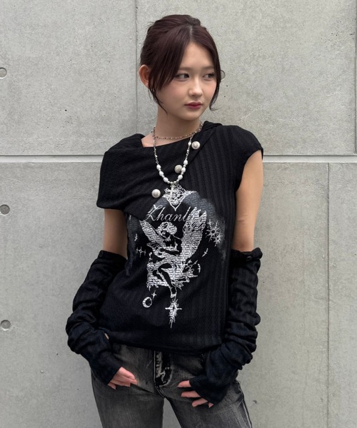 tシャツ Dual angel pattern tops レディース メンズ_10