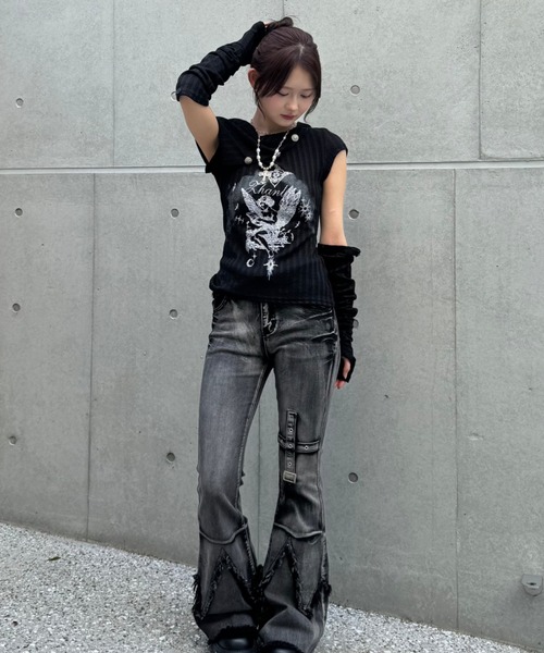 tシャツ Dual angel pattern tops レディース メンズ_13
