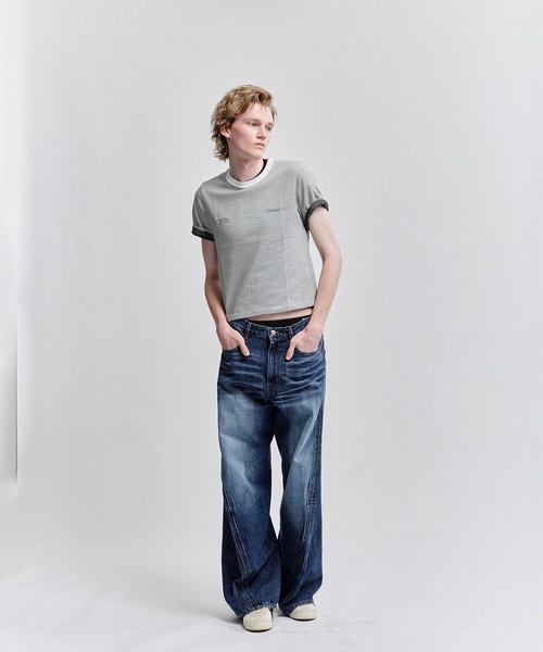 SHINYAKOZUKA ボーダー　ロンT 白　ライトブルー　M シンヤコヅカ SHINYAKOZUKA（シンヤコヅカ） tシャツ 別注 ORDINARY COMPACT TEE
