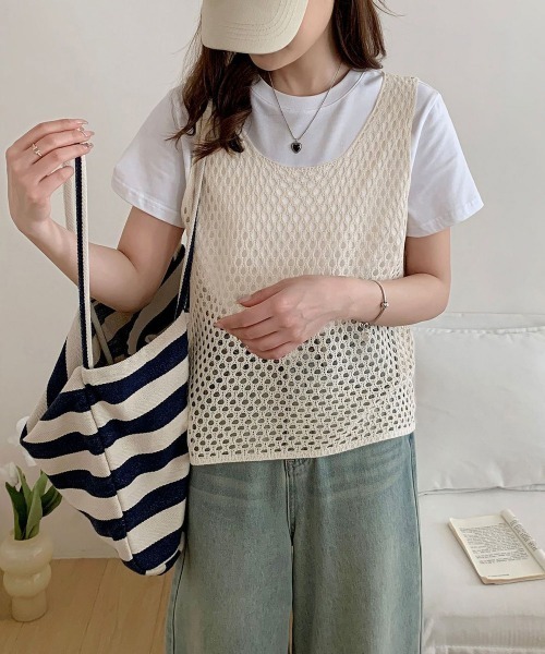 miniministore（ミニミニストア） ベスト ジレ 透かし編みニットベスト