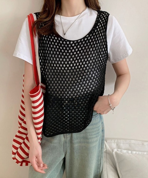 miniministore（ミニミニストア） ベスト ジレ 透かし編みニットベスト