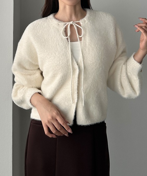 Louere(ルエレ) カーディガン ショート丈シャギーリボンニット Louere(ルエレ) カーディガン ショート丈シャギーリボンニット