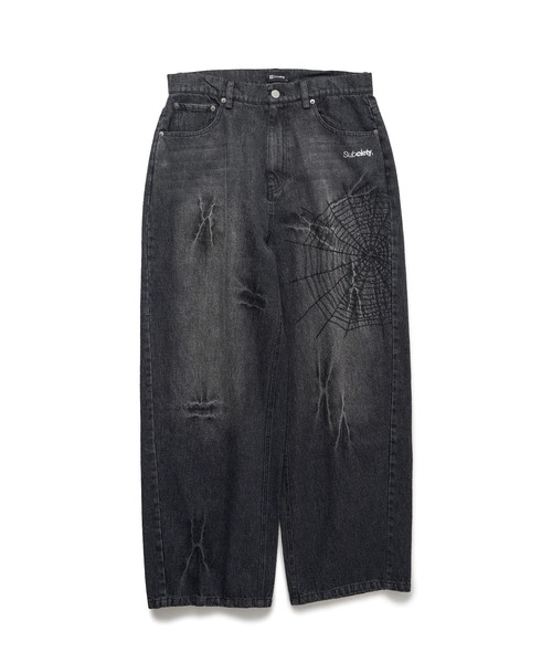subciety デニムパンツ サイズ:L Subciety（サブサエティ） ジーンズ Cobweb curved denim pants メンズ