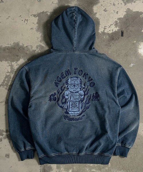 A'gem（エージェム） パーカー A'GEM/9 × .kom 猫ニットデニムジップ