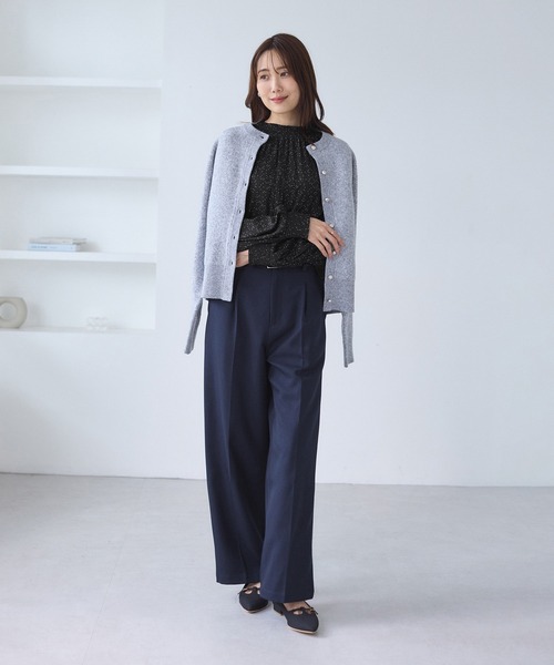 ROPÉ ロペ　前後2WAYシャーリングカラーブラウス　パープル　ゆったり ROPÉ ロペ前後2WAYシャーリングカラーブラウスパープルゆったり