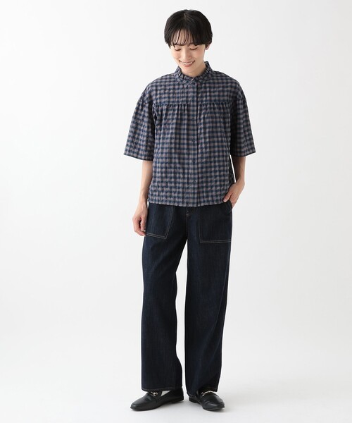「Afternoon Tea」 半袖ブラウス MEDIUM ネイビー レディース_画像7