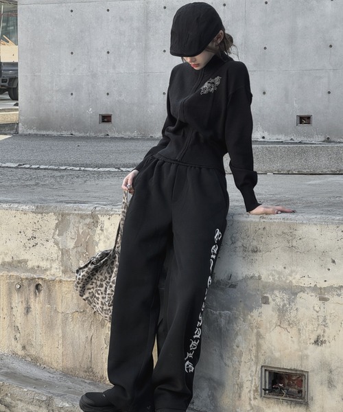 SULLEN TOKYOスウェットワイドパンツ Black KsG スウェットパンツ ジャージ マルチレタリングスウェットパンツ