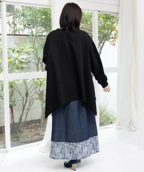 スカラカットソー ScoLar（スカラー） tシャツ 額縁×花×蝶柄 ニットソー×裏毛切替プル