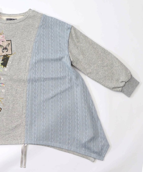 ScoLar（スカラー） tシャツ 額縁×花×蝶柄 ニットソー×裏毛切替プル