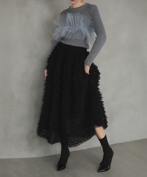 MERAKI スカート ボリュームチュールロングスカート : ZOZOTOWN Yahoo
