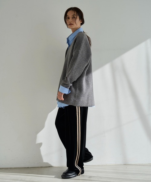 meilmada スラックス パンツ サイドラインベロアトラックパンツ