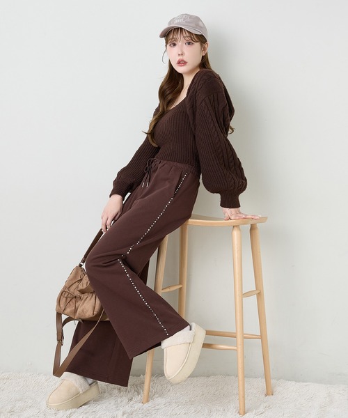 one after another NICE CLAUP スウェットパンツ ジャージ ビジュー