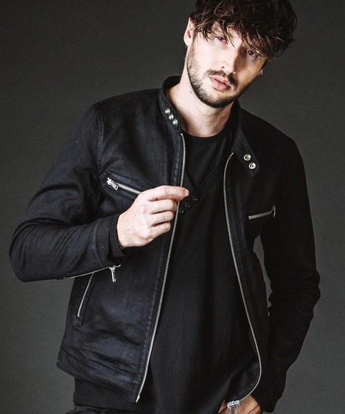 美品 ノーアイディー × カンビオ ラムレザー シングルライダース