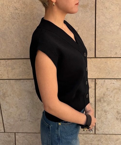 tシャツ ベスト風ニットトップス レディース_8